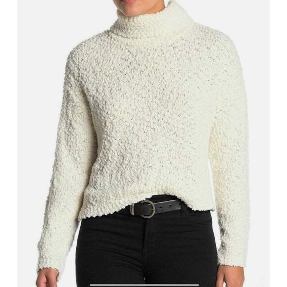 Bobeau Sweater Womens Small Cream Popcorn Knit Turtleneck Oversized Minimalist - Picture 1 of 10